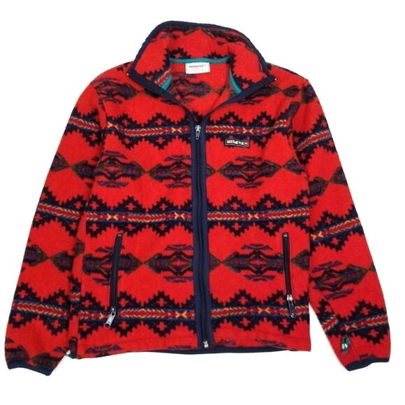 Vintage Obermeyer Aztec Print Red Boho Fleece Zip Sweater Jacket Small Gorpcore - Picture 1 of 7